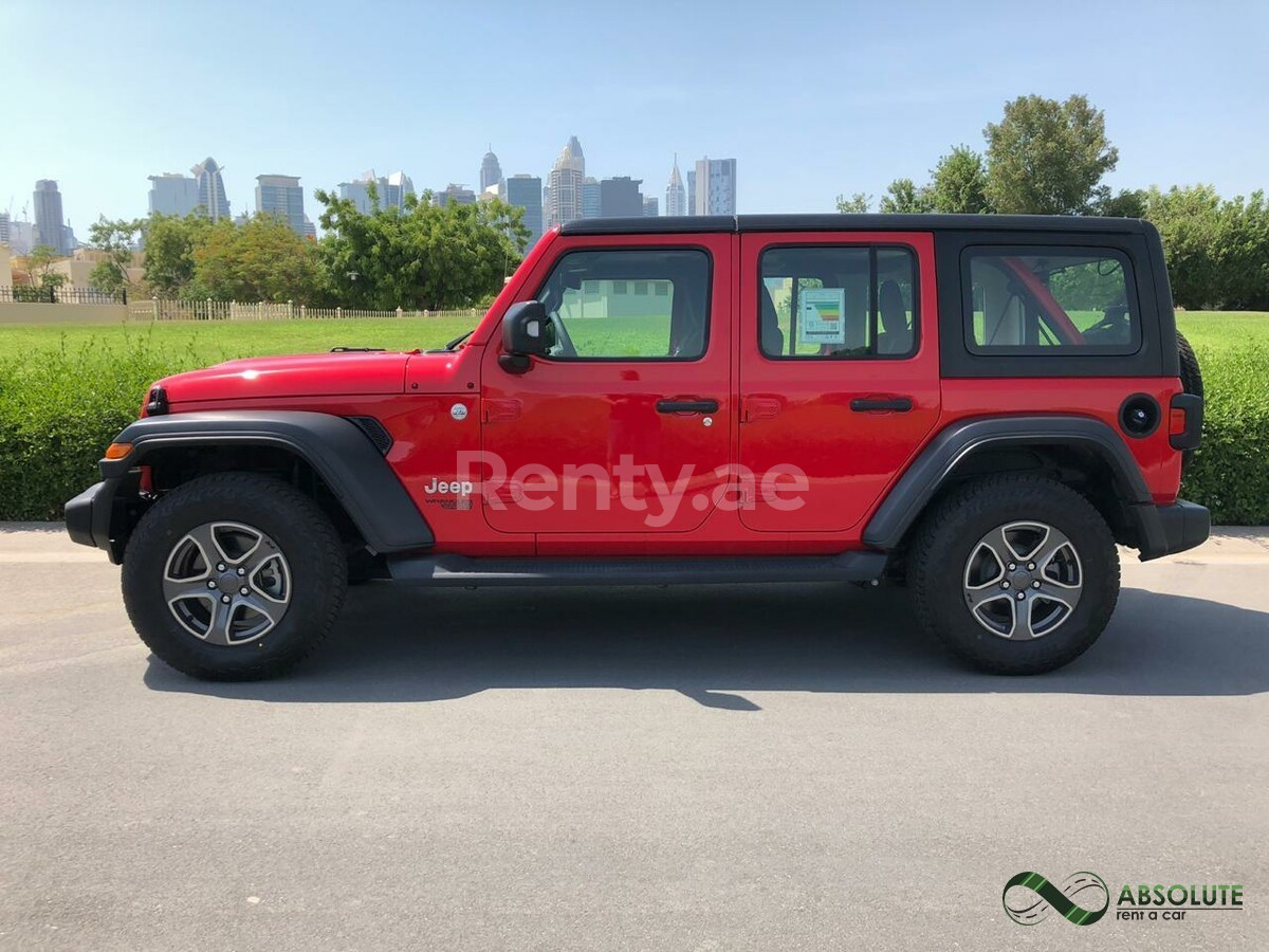 Rot Jeep Wrangler zur Miete in Dubai 0