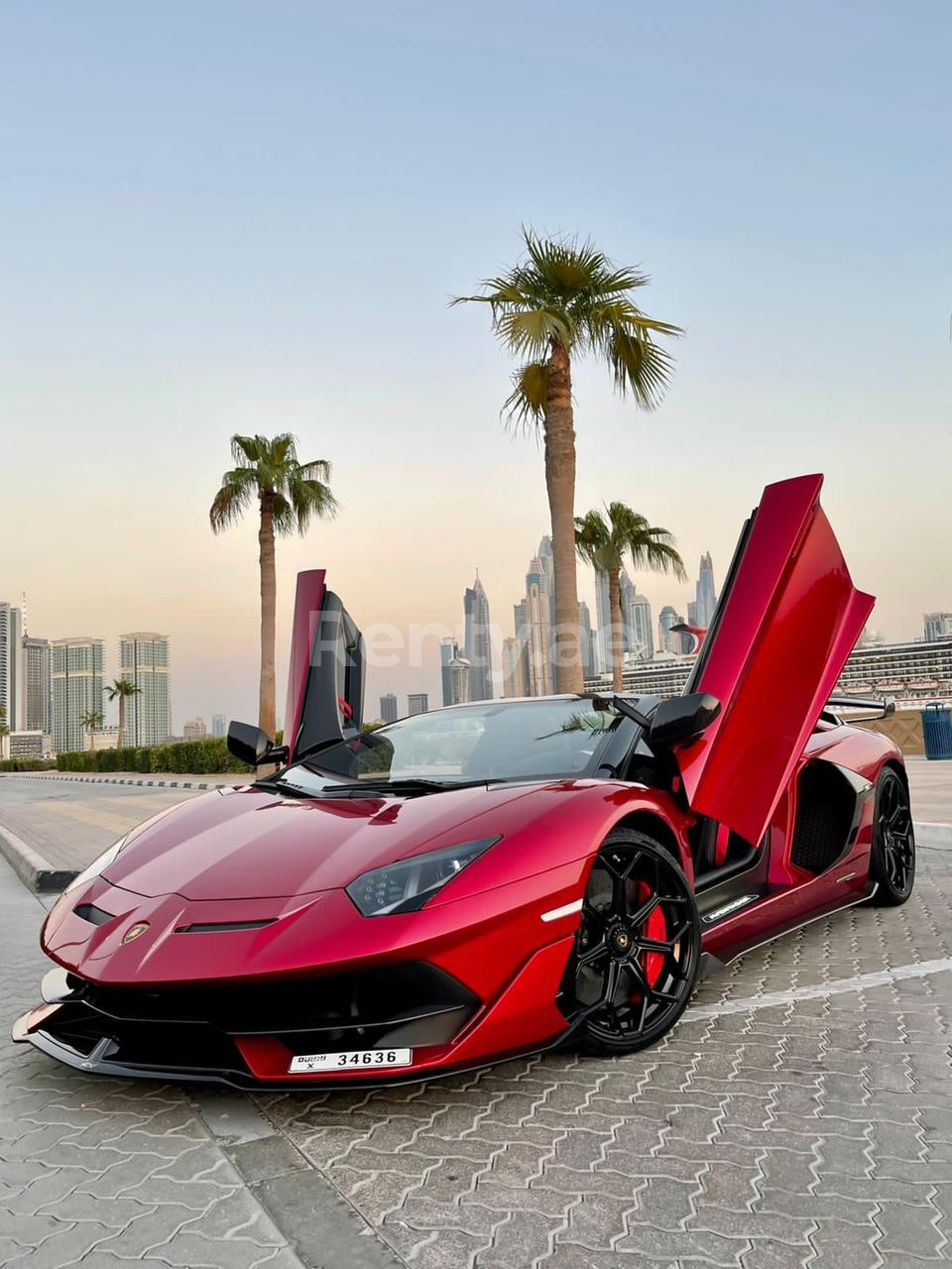 Red Lamborghini Aventador SVJ Spyder for rent in Sharjah 3