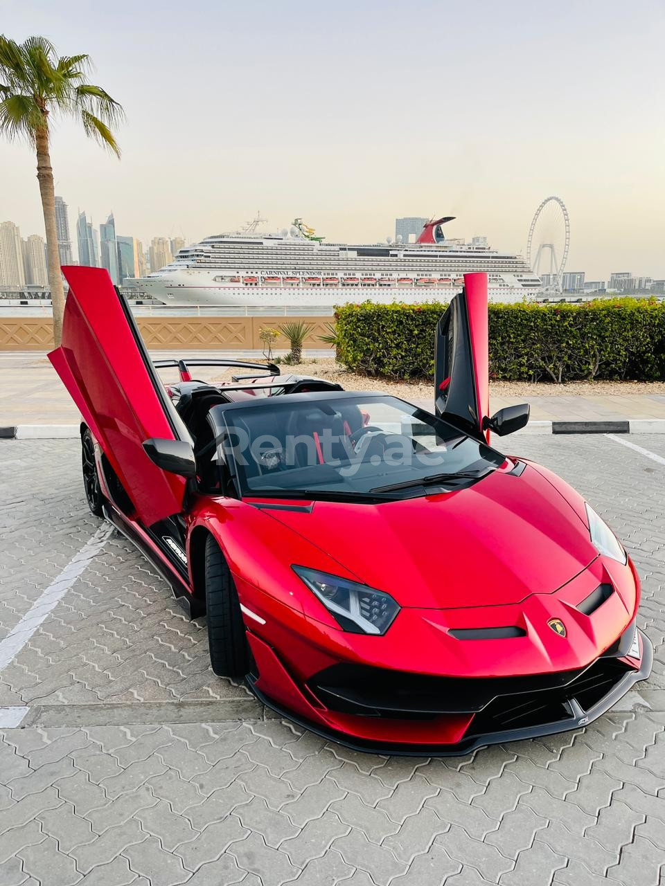 Red Lamborghini Aventador SVJ Spyder for rent in Sharjah 4