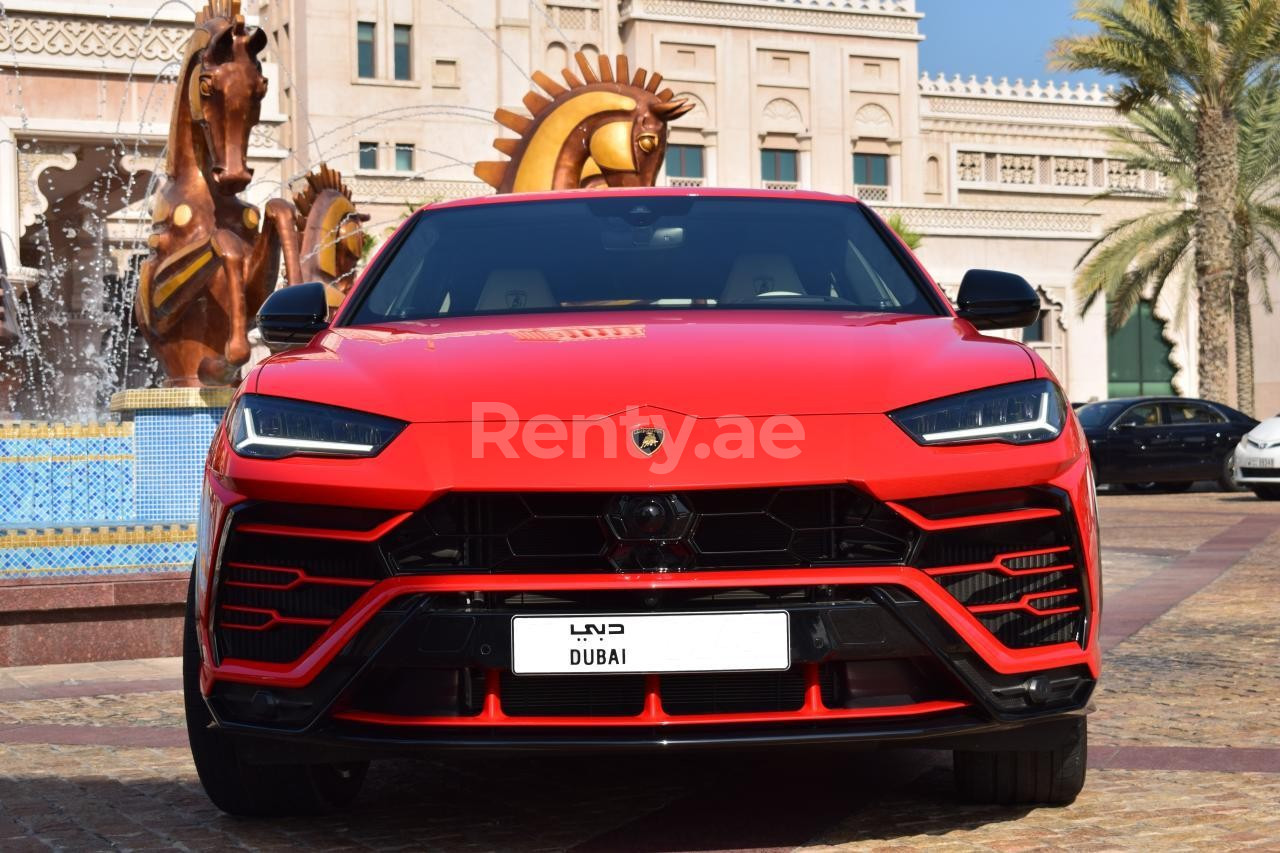 Red Lamborghini Urus for rent in Dubai 0