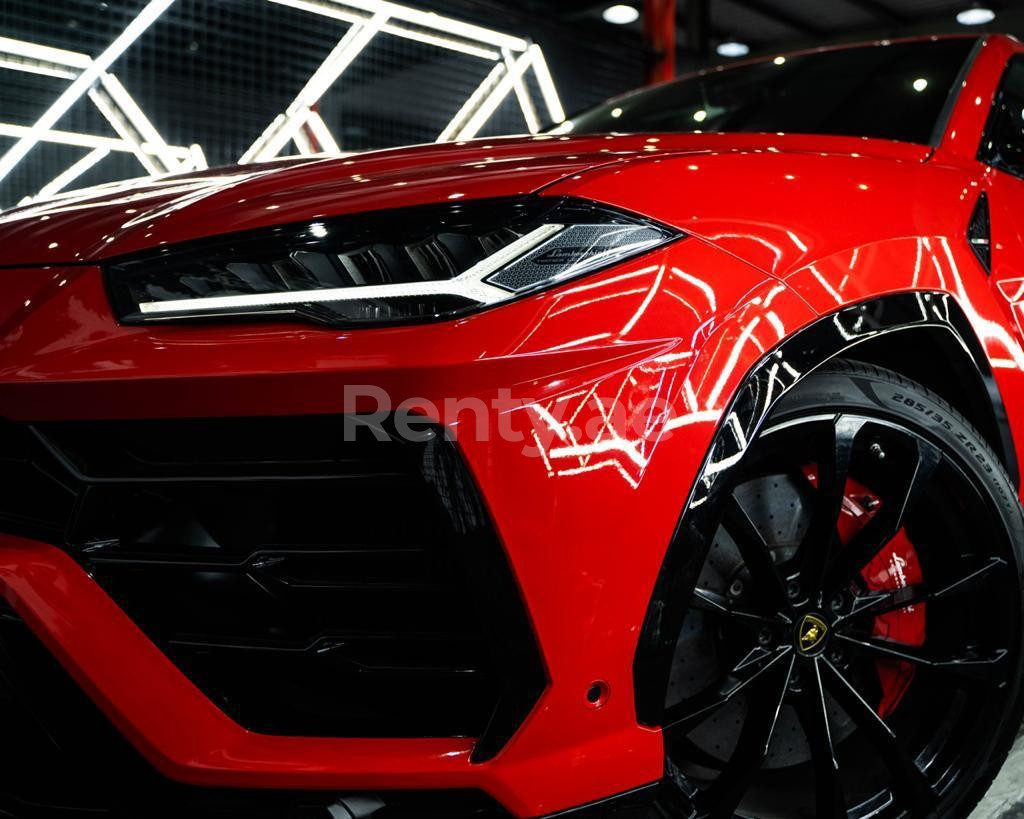 Red Lamborghini Urus for rent in Dubai 6