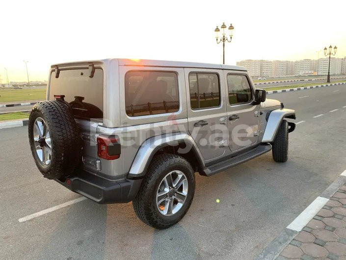 Silver Jeep Wrangler for rent in Sharjah 0