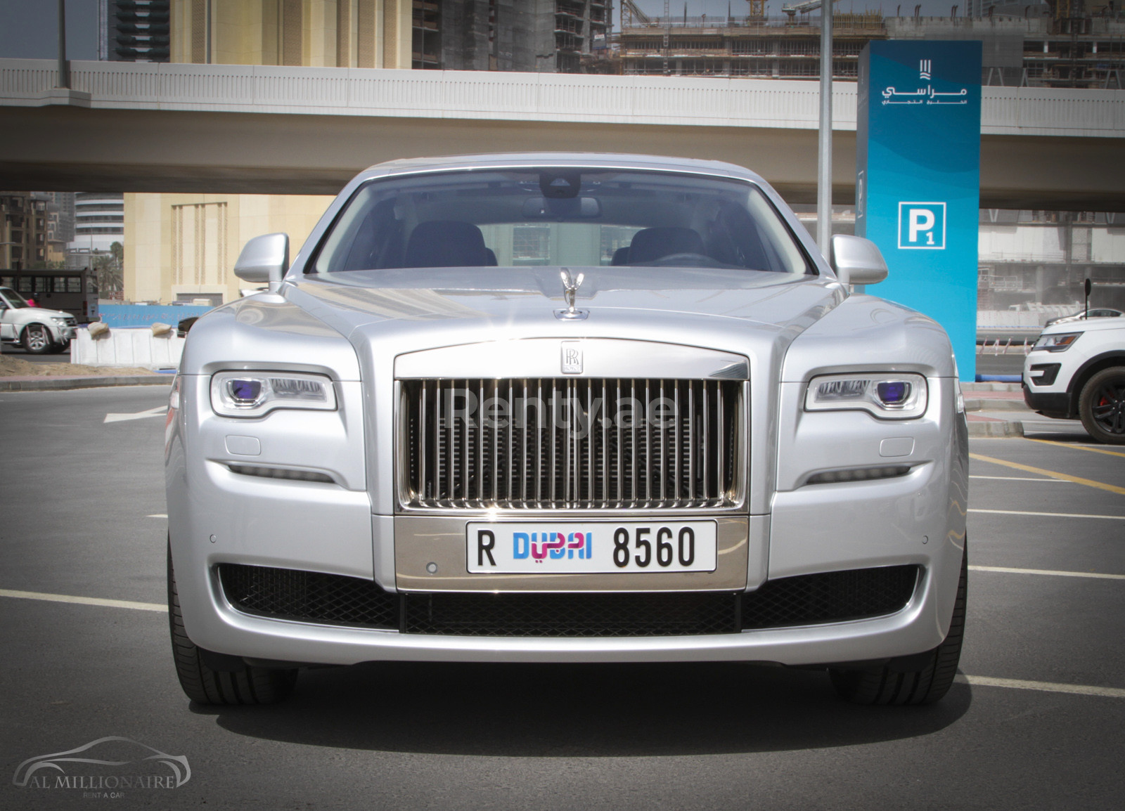 Silver Grey Rolls Royce Ghost for rent in Dubai 0