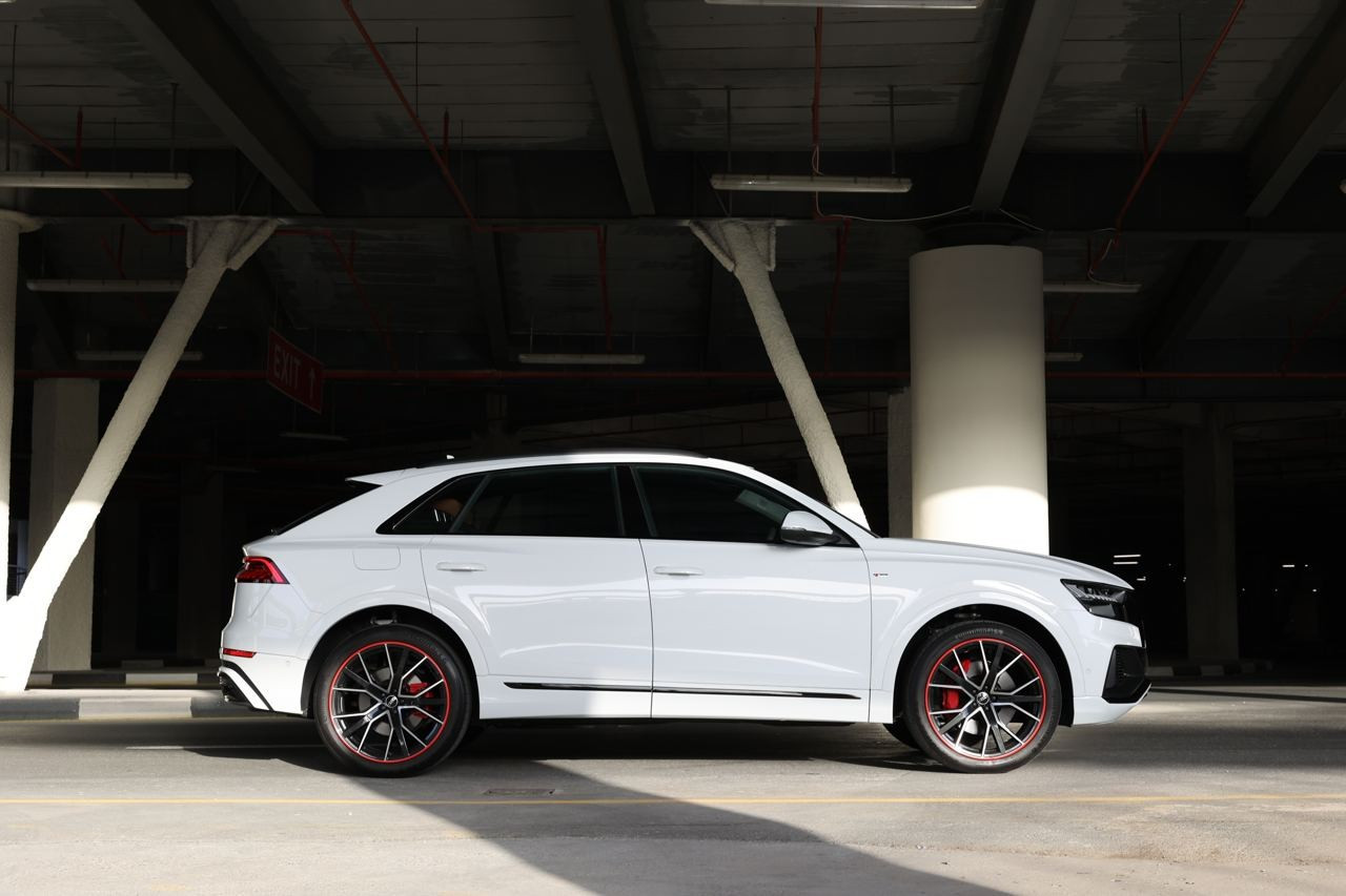 White Audi Q8  55TFSI quattro for rent in Abu-Dhabi 0