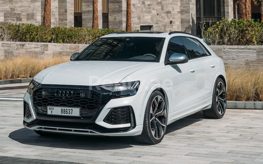 White Audi RSQ8 for rent in Sharjah