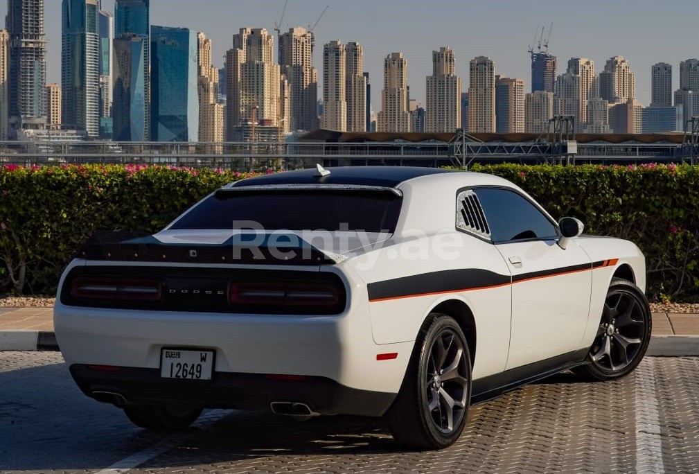 White Dodge Challenger for rent in Dubai 0