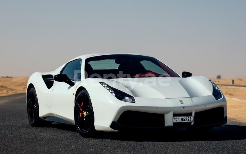 White Ferrari 488 Spyder for rent in Dubai