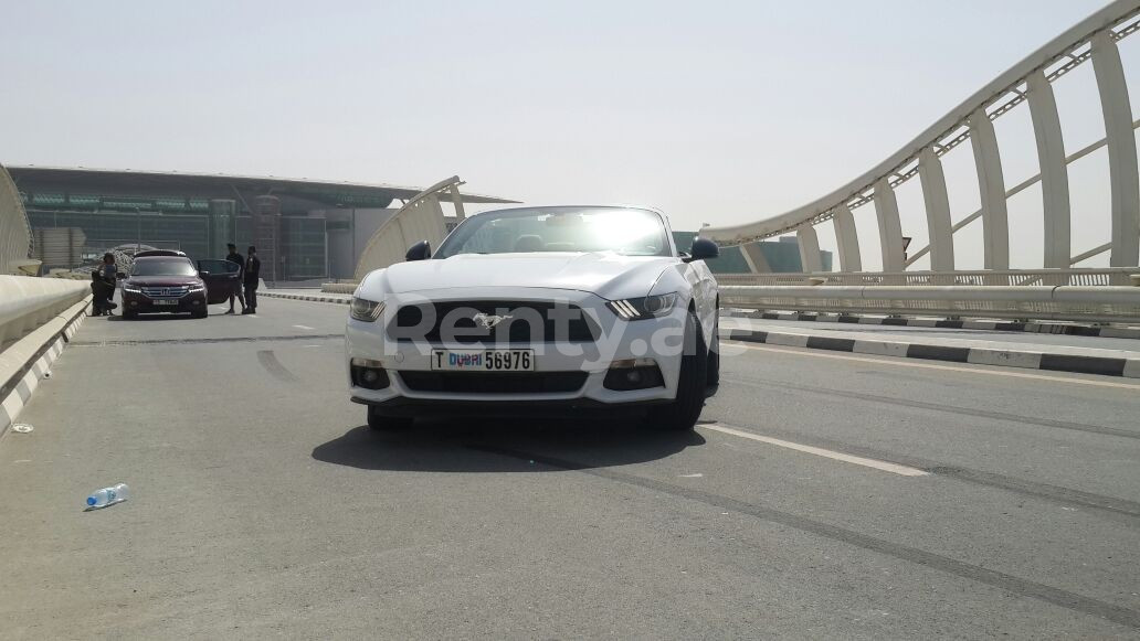 White Ford Mustang Convertible for rent in Sharjah 1