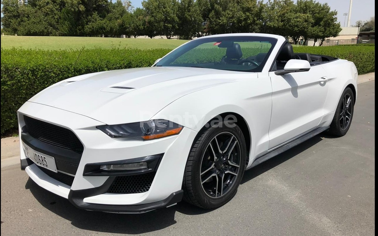 White Ford Mustang for rent in Dubai