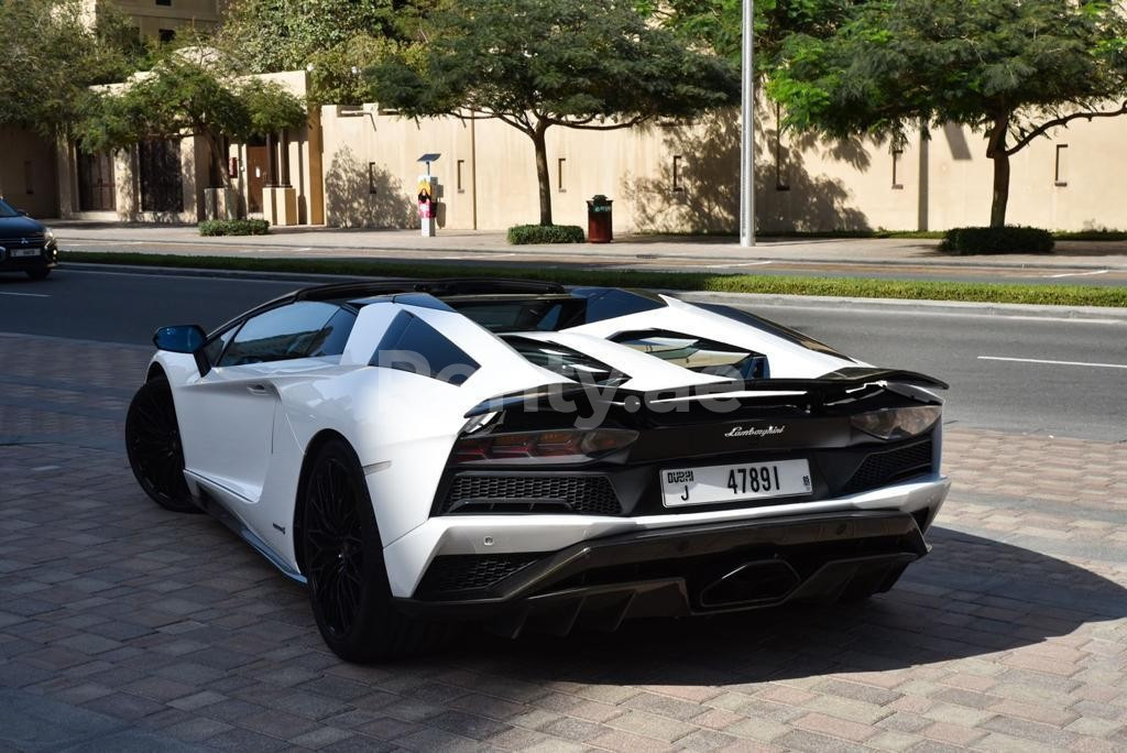 在阿布扎比租赁白色 Lamborghini Aventador S Roadster 0