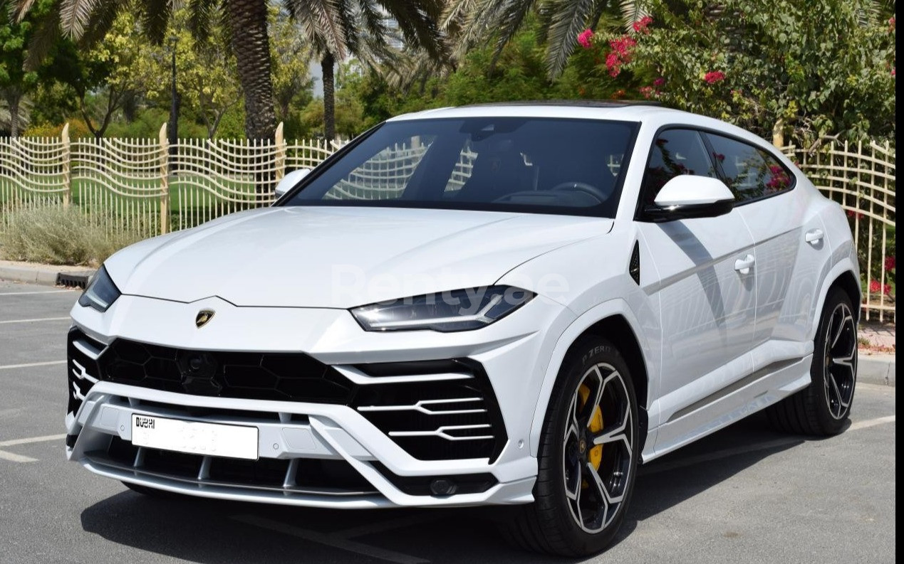 Weiß Lamborghini Urus zur Miete in Abu-Dhabi