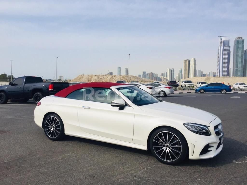 White Mercedes C Class for rent in Sharjah 1