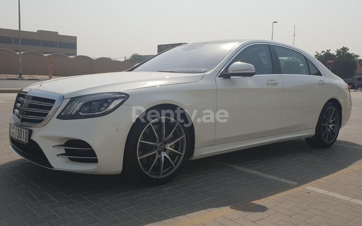 White Mercedes S Class for rent in Sharjah