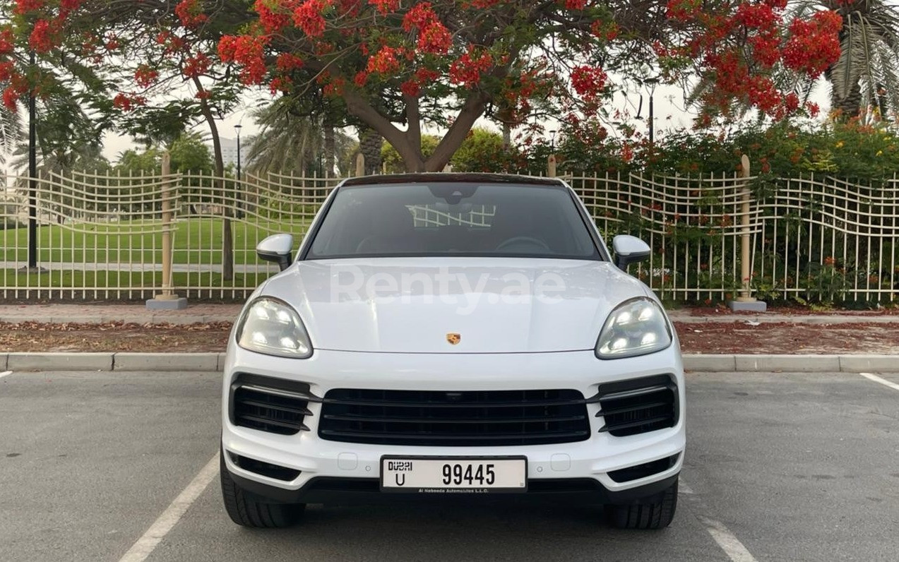 White Porsche Cayenne for rent in Abu-Dhabi