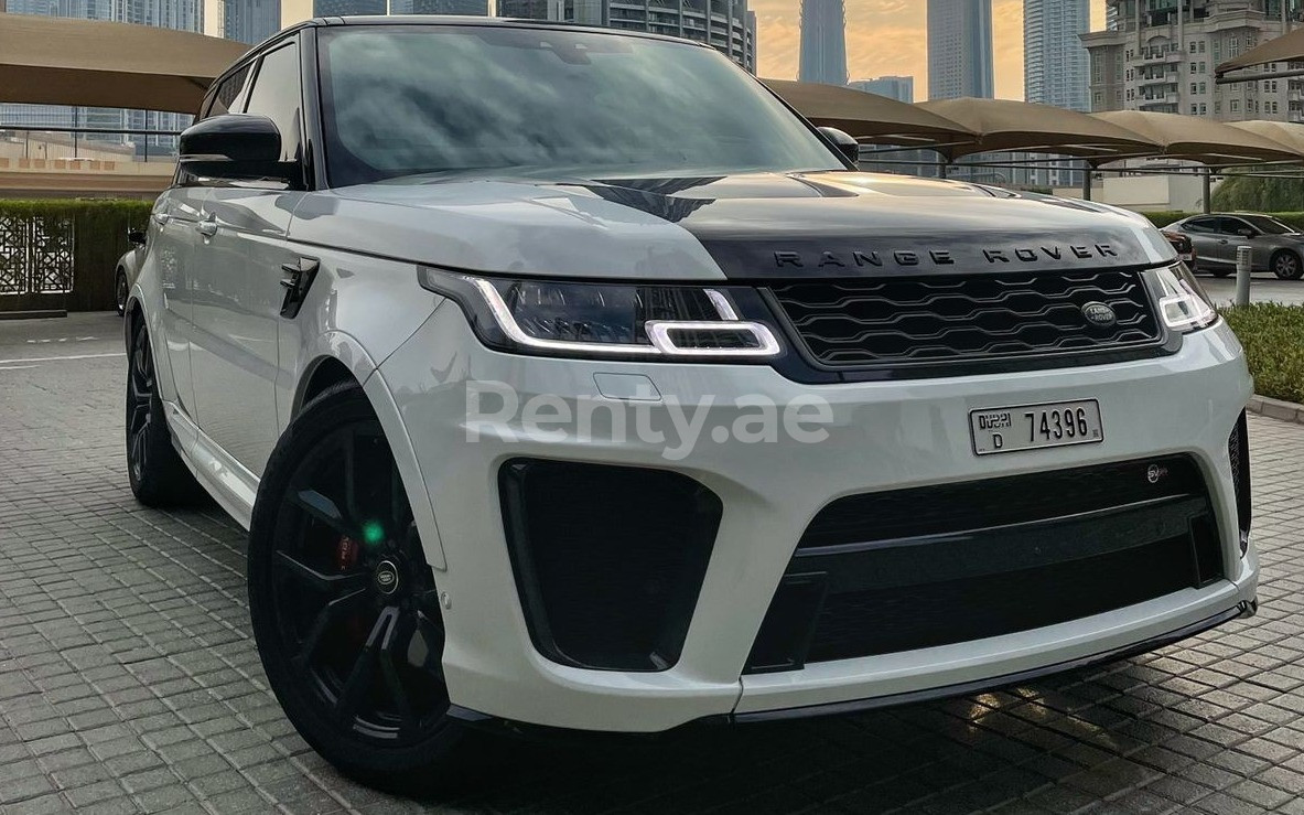 White Range Rover Sport SVR for rent in Abu-Dhabi