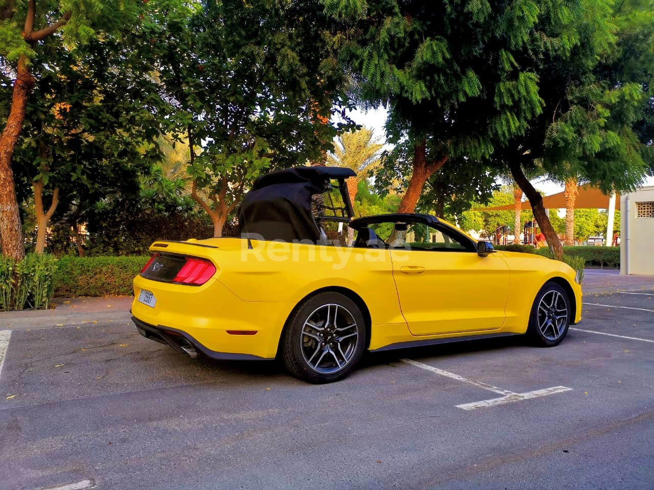 Gelb Ford Mustang cabrio zur Miete in Dubai 1