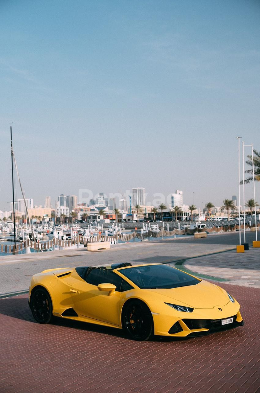 在阿布扎比租赁黄色 Lamborghini Evo Spyder 0