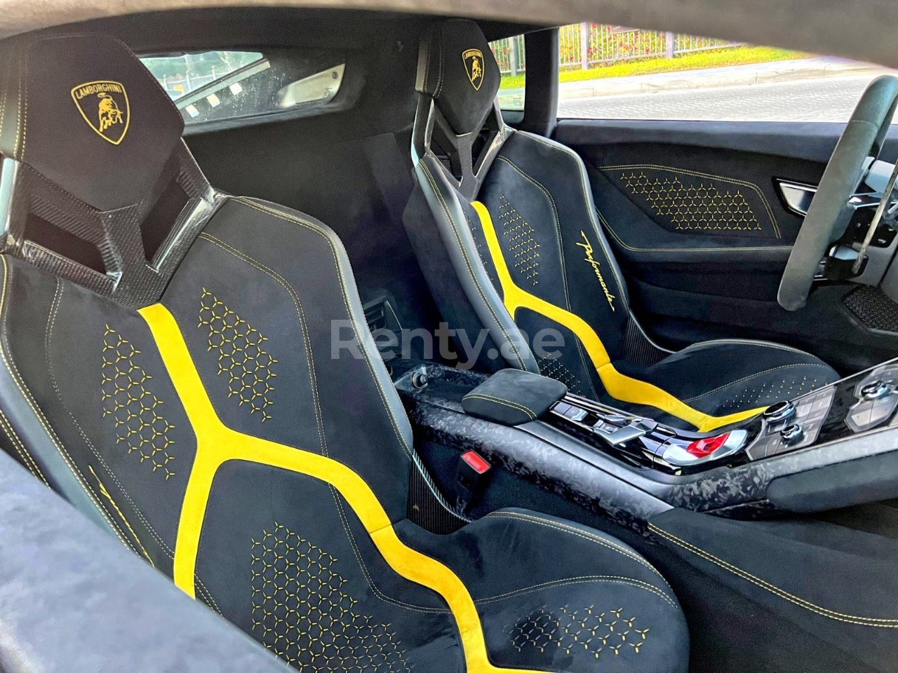 Yellow Lamborghini Huracan Performante for rent in Sharjah 1