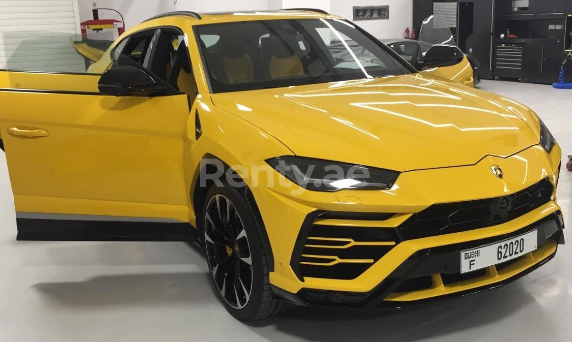 Yellow Lamborghini Urus for rent in Dubai 3